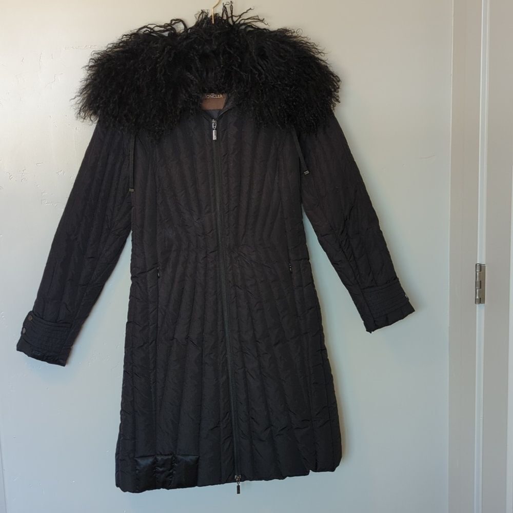 Moncler Vintage Black Down Fur Long Winter Coat S